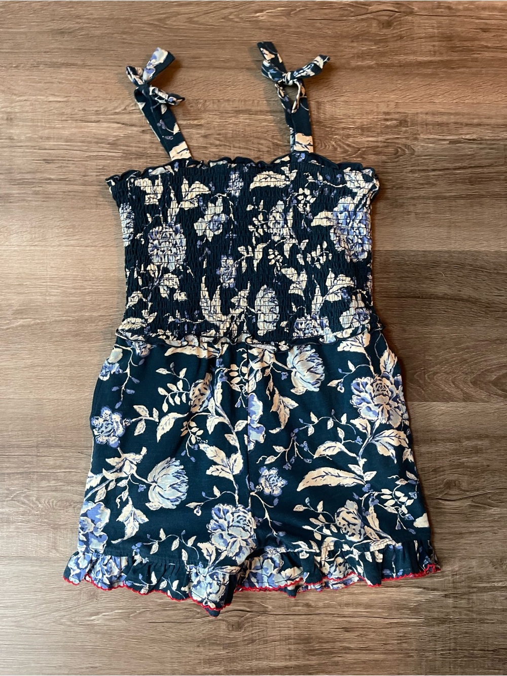 Matilda Jane Navy Floral Tie-Shoulder Smocked Romper